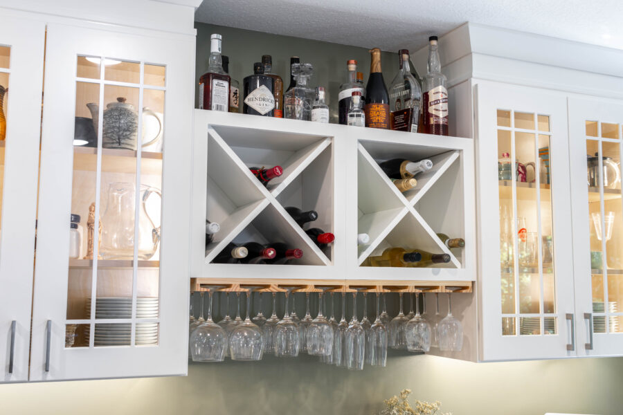 white custom cabinet and wine rack